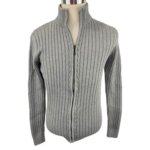 Men's Sweater Zip Up Mock Neck Cotton Knit Cardigan Size Medium Preppy Office - Picture 1 of 5